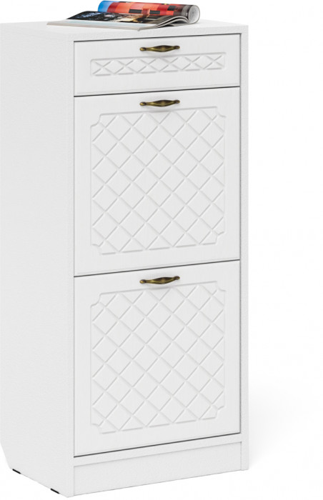 Прихожая П-6 Компоновка № 15, белая шагрень/фасады МДФ белое дерево фрезеровка ромб