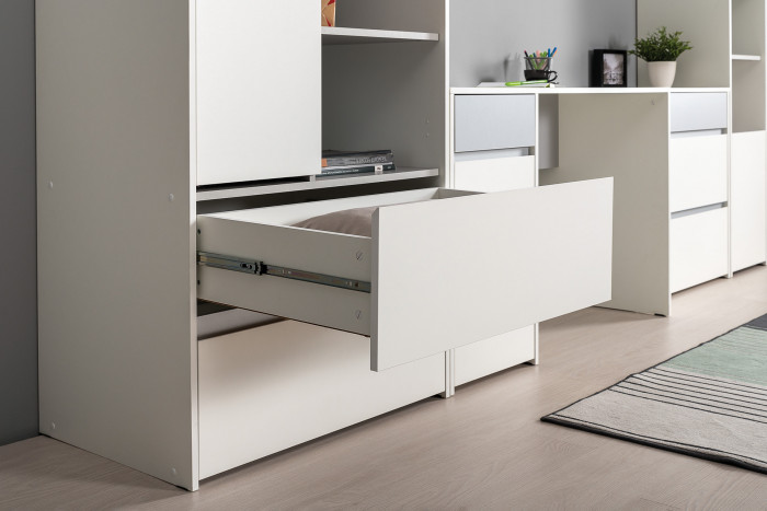 Торонто 12.149 Стол + 13.333 Шкаф для одежды, белый шагрень/стальной серый