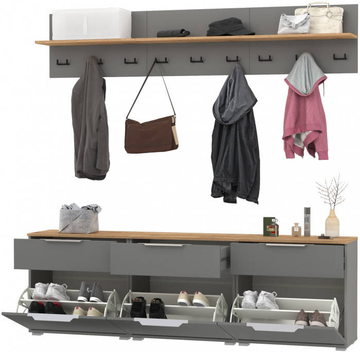 Октава Прихожая 04, серый графит/дуб крафт золотой/фасады МДФ серый графит