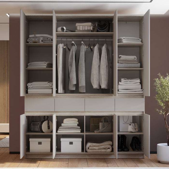 Шкаф 4-х створчатый "Багира" ШК-13 Дуб смоки/Кашемир