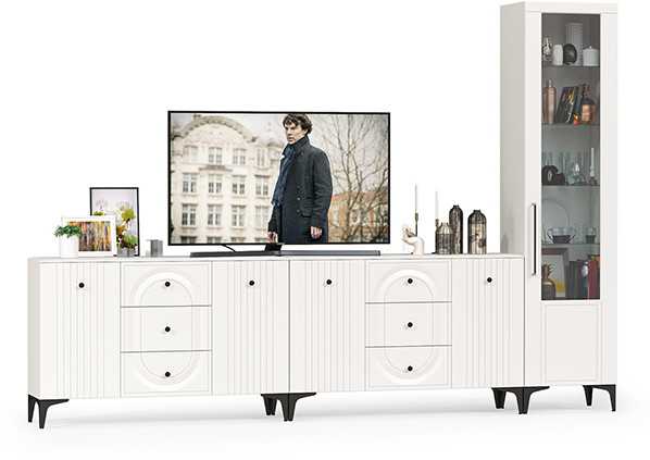 Валенсия Гостиная № 117, ЛДСП белый шагрень/МДФ белый шагрень