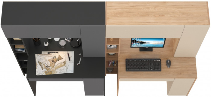 Два стола компьютерных Комфорт 12.71, цвет антрацит/тёмно-серый/гикори рокфорд натуральный/сатин, ШхГхВ 233,4х60,2х165,4 см., НЕ универсальная сборка