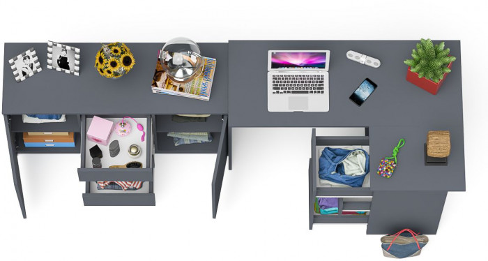 Мори компьютерный стол МС-16 правый + Комод МК1200.3, графит