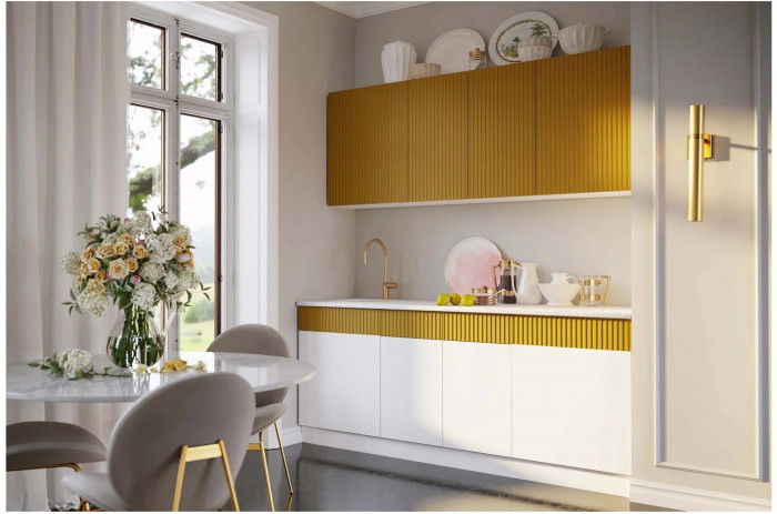 Кухня МДФ Оливия 2000 (Шарли Бриз/Шарли Мокко, Белый)