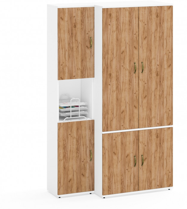 Лидер-8 Модуль Пенал + Шкаф МД 19Б, белый шагрень/крафт золото