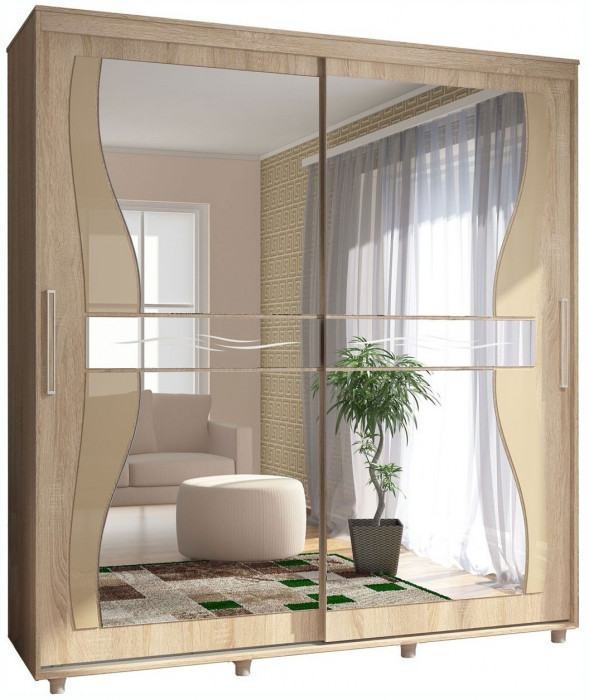 Шкаф-купе Комфорт 12 Прайм с фигурными зеркалами 2000 (2000 мм, Дуб Крафт белый)