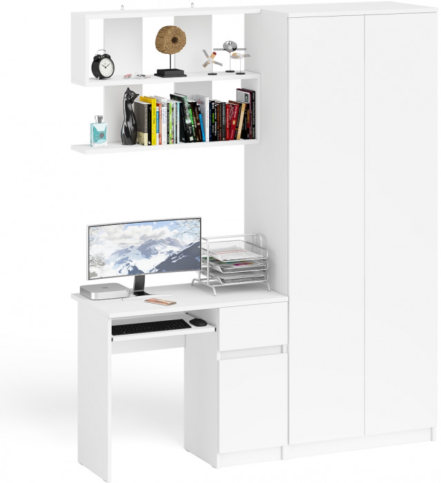 Мори компьютерный стол МС-1 правый + Шкаф МШ800.1 + Полка 900, белый