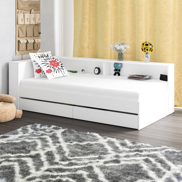 Ксения Кровать с ящиками 0900 + прикроватный блок, белый