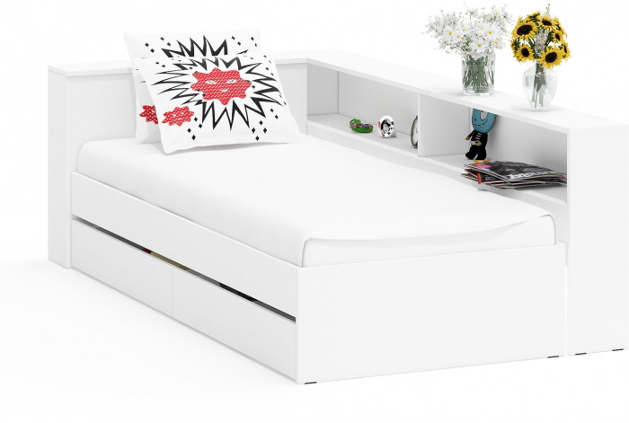 Ксения Кровать с ящиками 0900 + прикроватный блок, белый