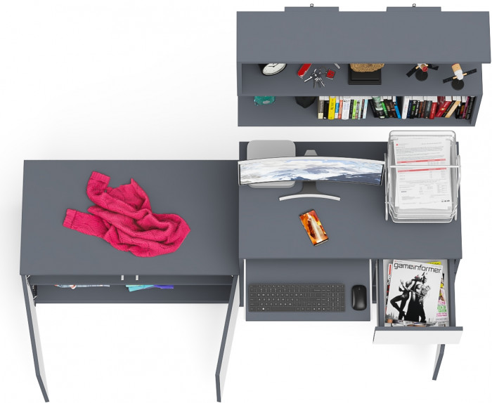 Мори Стол компьютерный МС-1 правый + Тумба МА900.1 + Полка 900, цвет графит/белый, ШхГхВ 180,4х50,4х209,6 см., НЕ универсальная сборка