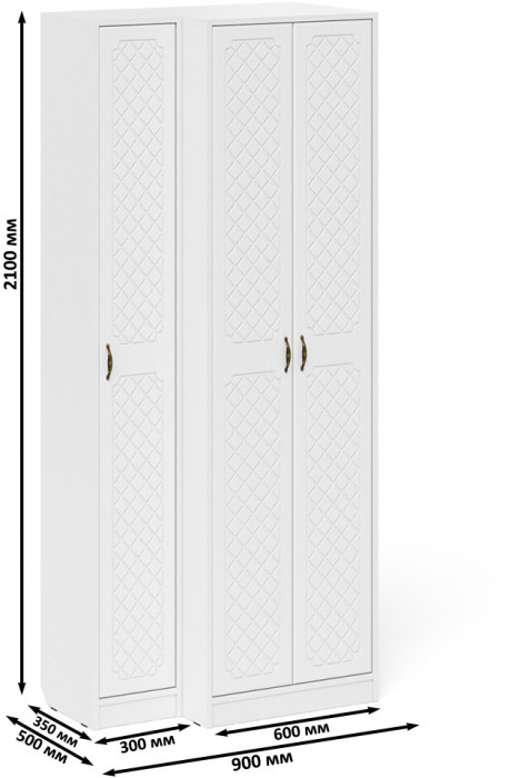 Прихожая П-6 Шкаф + Пенал, белая шагрень/фасады МДФ белое дерево фрезеровка ромб