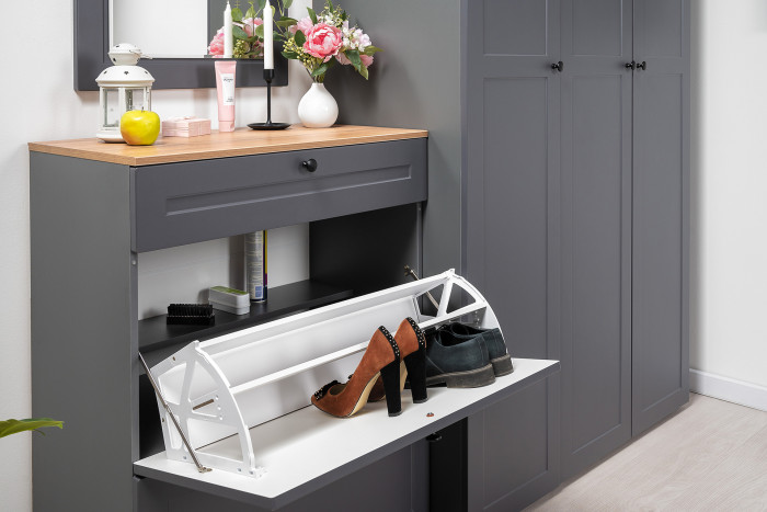 Остин 16.221 Комод + 16.121 Тумба для обуви, цвет серый графит/дуб крафт золотой, ШхГхВ 200х41,9х99,3 см., универсальная сборка