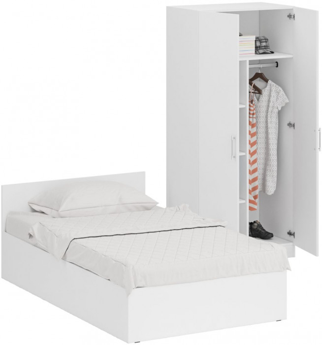 Кровать 1200 + Шкаф 2-х створчатый Стандарт, белый