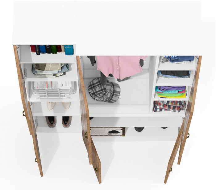 Лидер-8 Модуль Пенал + Шкаф МД 20Б, белый шагрень/крафт золото