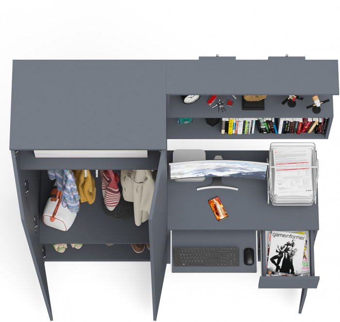 Мори компьютерный стол МС-1 правый + Шкаф МШ800.1 + Полка 900, графит