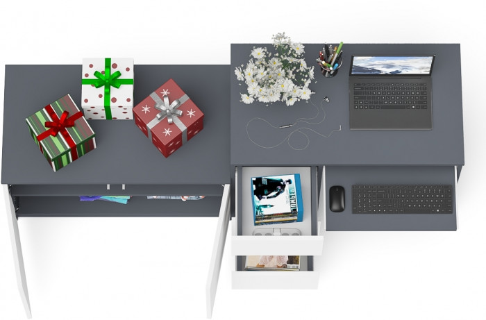 Мори компьютерный стол МС-6 левый + Тумба МА900.1, графит/белый