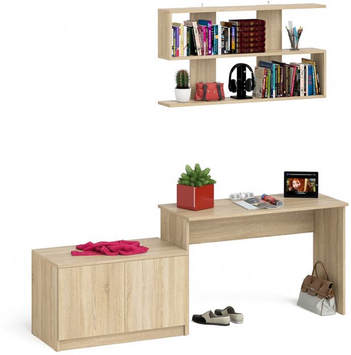Мори письменный стол МСП1200.1 + Тумба МА900.1 + Полка 1200, дуб сонома