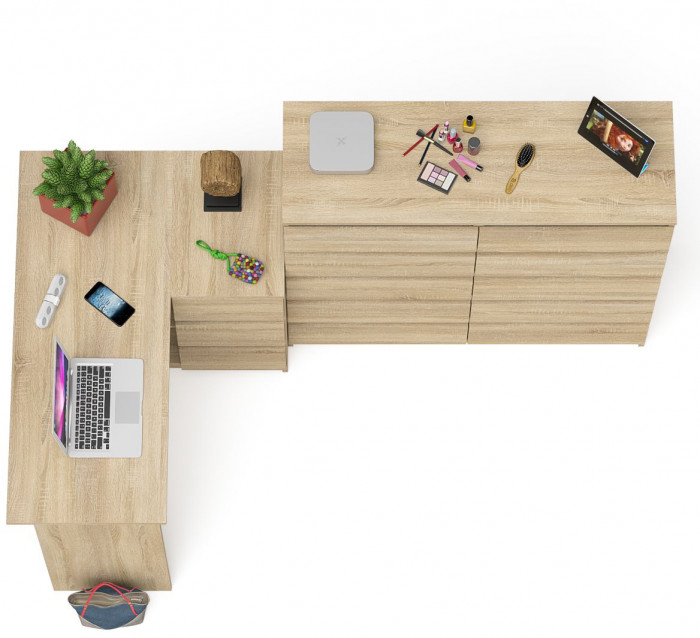 Мори Стол компьютерный МС-16 правый + Комод МК1200.10, цвет дуб сонома, ШхГхВ 244,8х84,9х115 см., выдвижные ящики справа, НЕ универсальная сборка