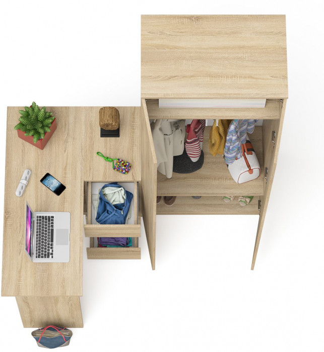 Мори Стол компьютерный МС-16 правый + Шкаф МШ800.1, цвет дуб сонома, ШхГхВ 204,8х84,9х209,6 см., выдвижные ящики справа, НЕ универсальная сборка