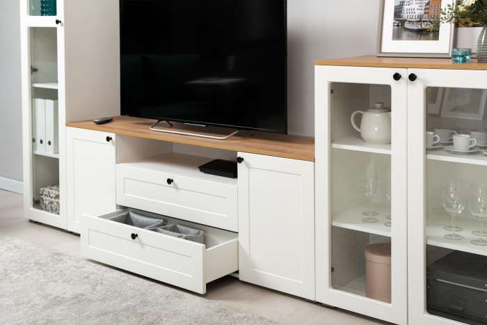 Остин 16.47 Тумба под ТВ, белый шагрень/дуб крафт золотой