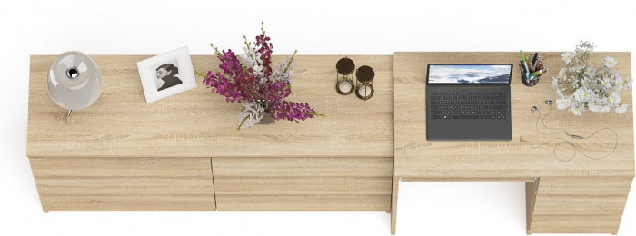 Мори Стол компьютерный МС-6 правый + Комод МК1380.6, цвет дуб сонома, ШхГхВ 228х50х76,6 см., выдвижные ящики справа, НЕ универсальная сборка