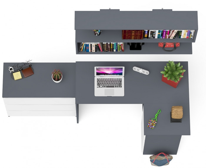 Мори компьютерный стол МС-16 правый + Комод МК800.1 + Полка 1200, графит/белый