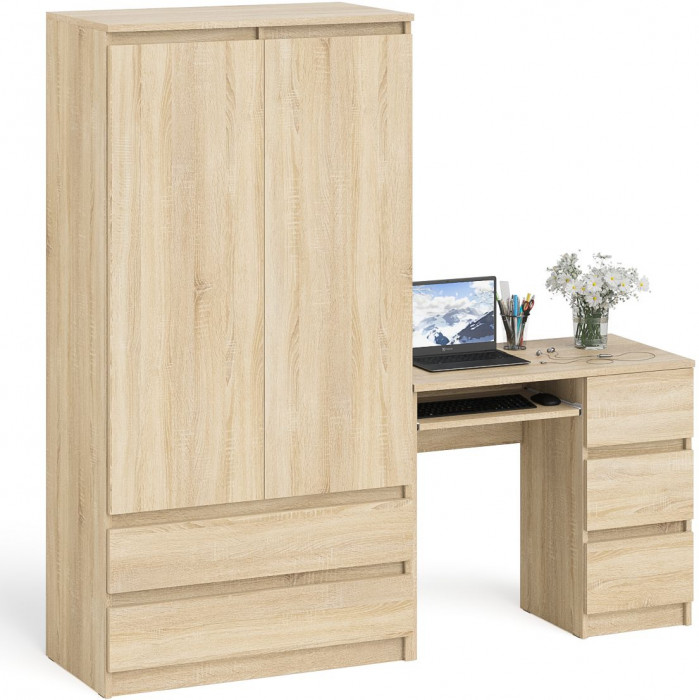 Мори компьютерный стол МС-6 правый + Шкаф МШ900.1, дуб сонома