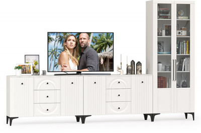 Валенсия Гостиная № 120, ЛДСП белый шагрень/МДФ белый шагрень