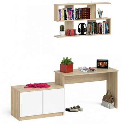 Мори письменный стол МСП1200.1 + Тумба МА900.1 + Полка 1200, дуб сонома/белый