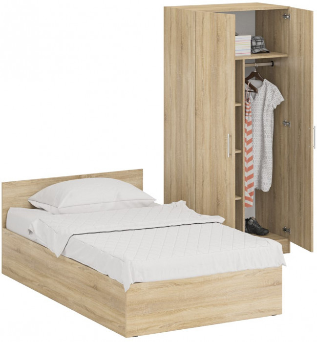 Кровать 1200 + Шкаф 2-х створчатый Стандарт, дуб сонома