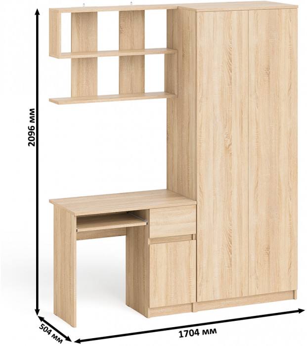 Мори компьютерный стол МС-1 правый + Шкаф МШ800.1 + Полка 900, дуб сонома