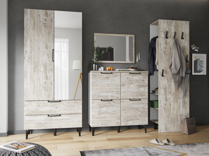 Модульная прихожая Чикаго, набор 2, Дуб юкон/Белый