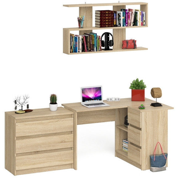 Мори компьютерный стол МС-16 правый + Комод МК800.1 + Полка 1200, дуб сонома