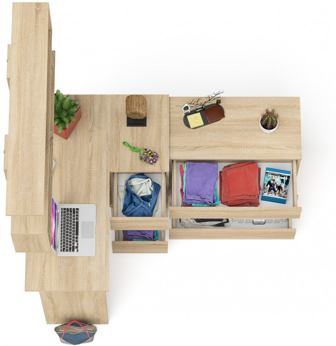 Мори компьютерный стол МС-16 правый + Комод МК800.1 + Полка 1200, дуб сонома