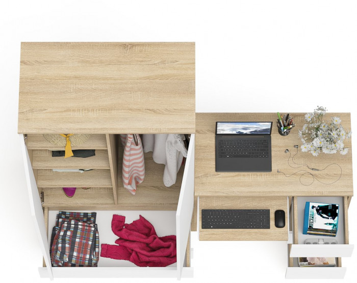 Мори компьютерный стол МС-6 правый + Шкаф МШ900.1, дуб сонома/белый