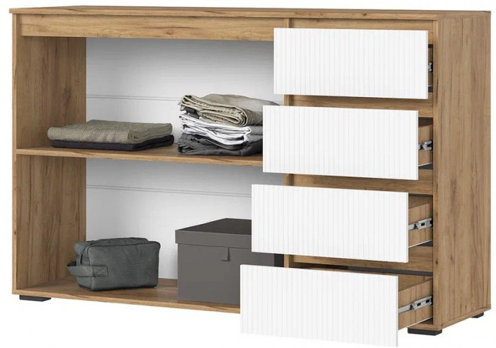 Хелен КМ 06 Комод 4 ящика (1502х958х460) белый супер, белый/дуб крафт золото