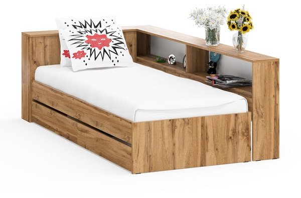 Ксения Кровать с ящиками 0900 + прикроватный блок, дуб вотан