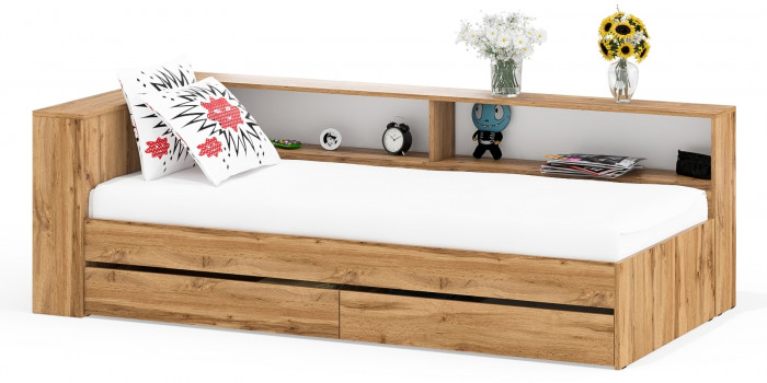 Ксения Кровать с ящиками 0900 + прикроватный блок, дуб вотан