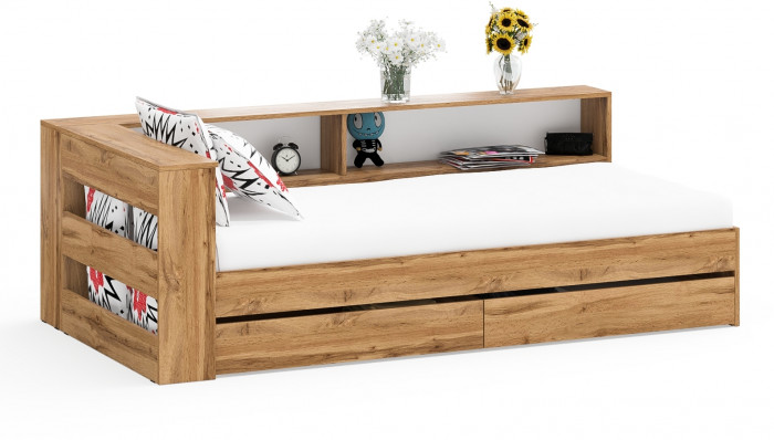 Ксения Кровать с ящиками 0900 + прикроватный блок, дуб вотан