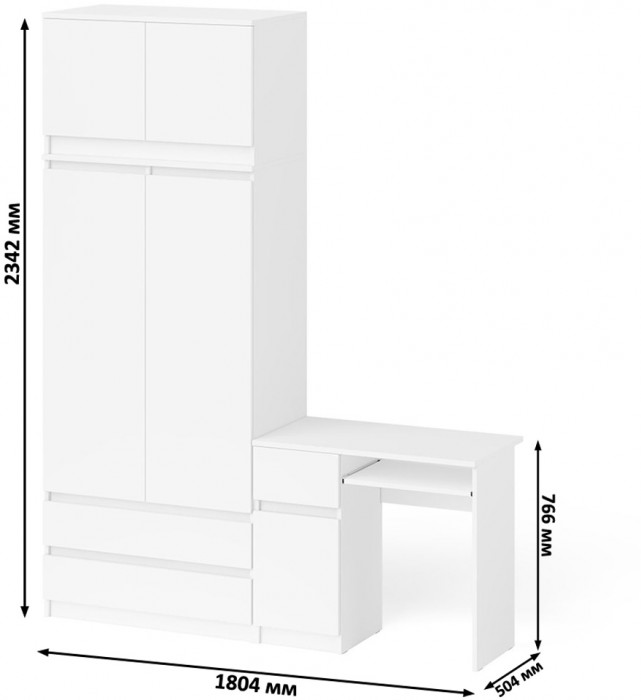 Мори компьютерный стол МС-1 левый + Шкаф МШ900.1 + Антресоль МА900.1, белый