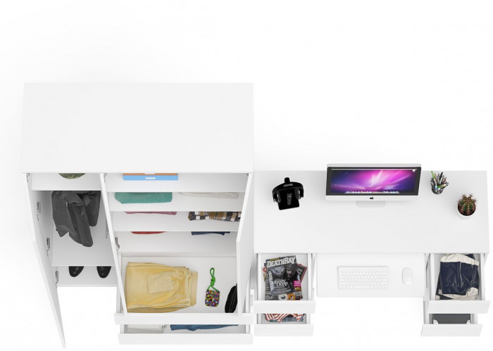 Мори Стол компьютерный МС-2 + Шкаф МШ1200.1, цвет белый, ШхГхВ 255,8х50,4х209,6 см., универсальная сборка