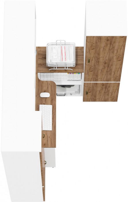 Лидер-8 Стол + Полка + Пенал МД 21Б + Пенал МД 21Б, белый шагрень/крафт золото