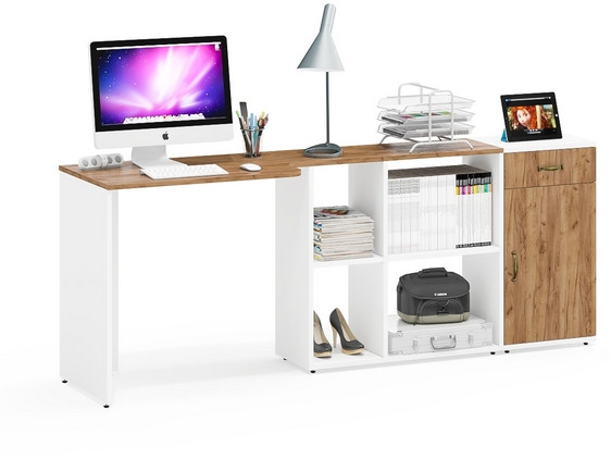 Лидер-8 Стол + Тумба МД 3.15, белый шагрень/крафт золото