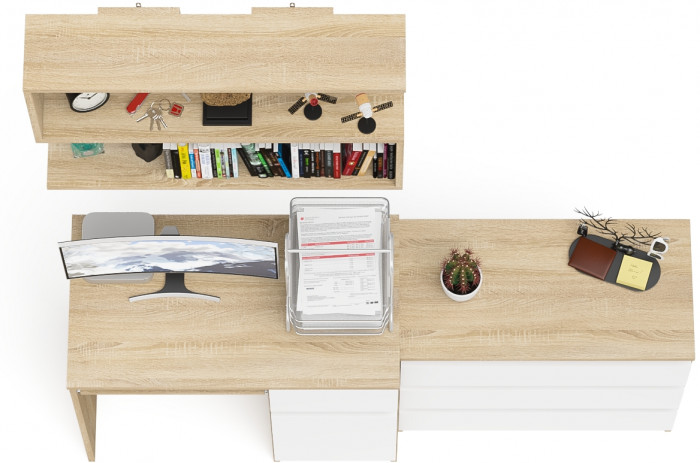 Мори компьютерный стол МС-1 правый + Комод МК800.1 + Полка 900, дуб сонома/белый