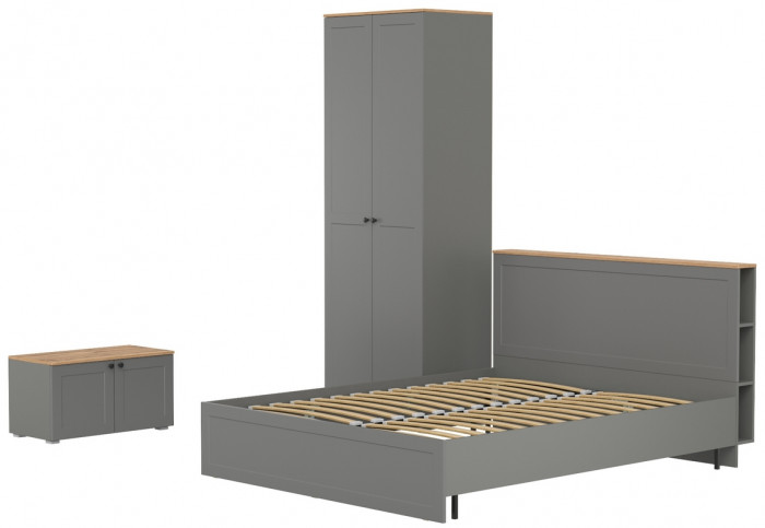Остин 11.53 Кровать + ортопед + 13.336.02 Шкаф для одежды + 13.257 Тумба, серый графит/дуб крафт золотой