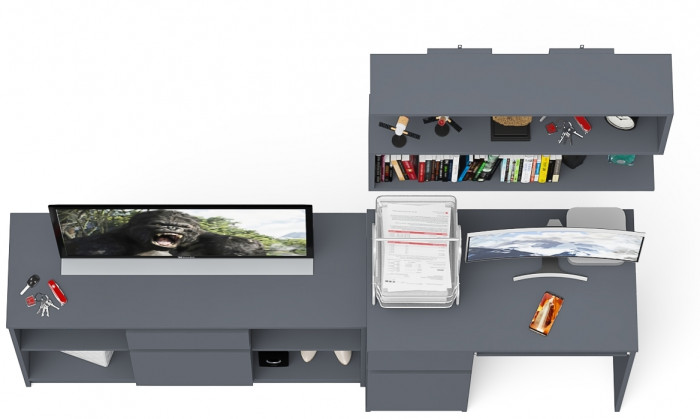 Мори Стол компьютерный МС-1 левый + Тумба МТВ1204.1 + Полка 900, цвет графит, ШхГхВ 210,4х50х209,6 см., НЕ универсальная сборка