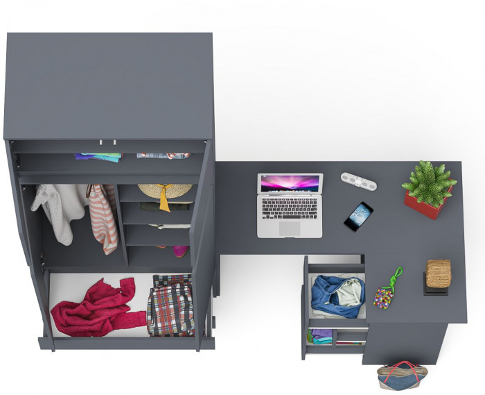 Мори Стол компьютерный МС-16 правый + Шкаф МШ900.1 + Антресоль МА900.1, цвет графит, ШхГхВ 214,8х84,9х234,2 см., выдвижные ящики справа, НЕ ун. сб.