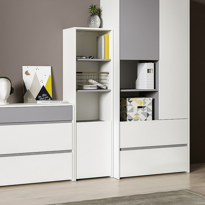 Торонто 13.13 Шкаф комбинированный, белый шагрень/стальной серый