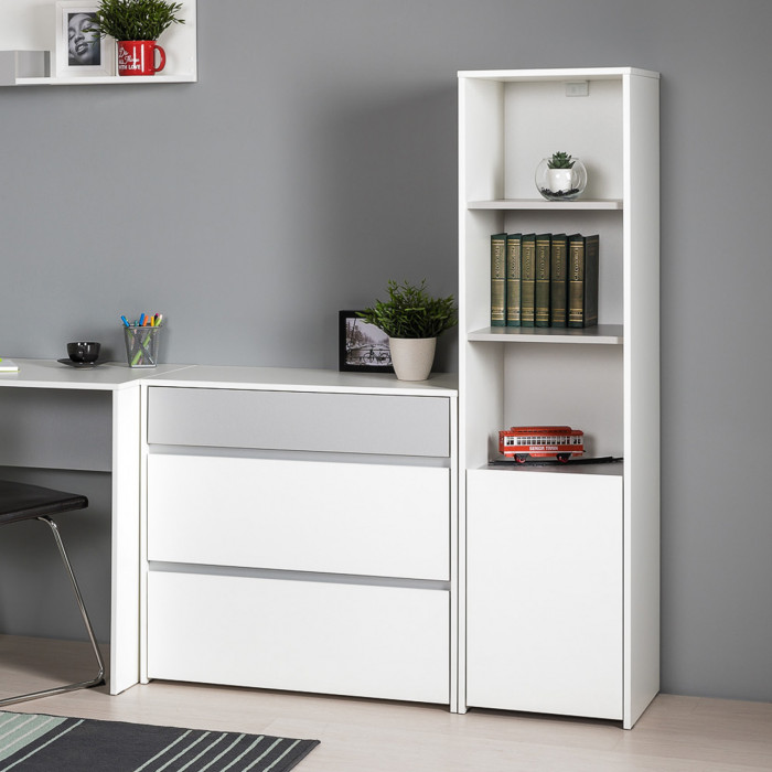 Торонто 13.13 Шкаф комбинированный, белый шагрень/стальной серый