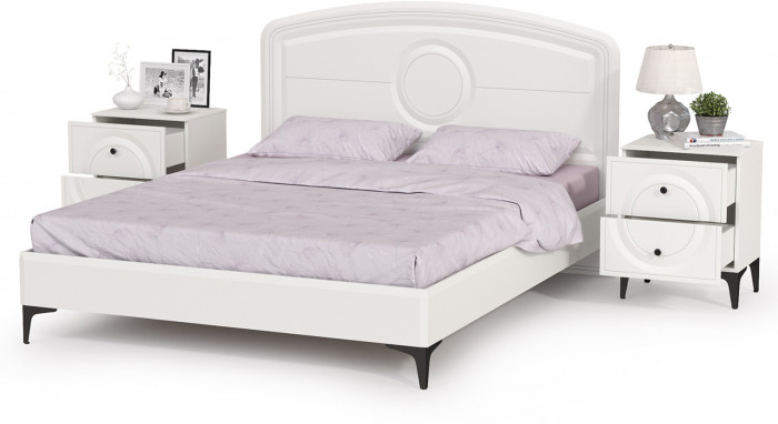 Валенсия Спальня 11.36.01 Кровать + ортопед + две 13.291 Тумбы, ЛДСП белый шагрень/МДФ белый шагрень